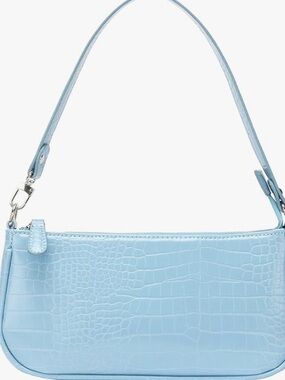 Light Blue Croc-Embossed Shoulder Bag